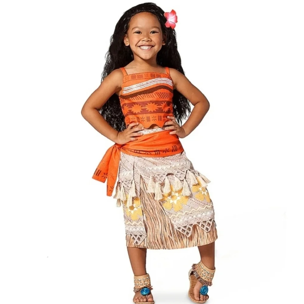 Disney MOANA Costume 3pc Sarong Skirt Top Halloween Dress Up Polynesian Play